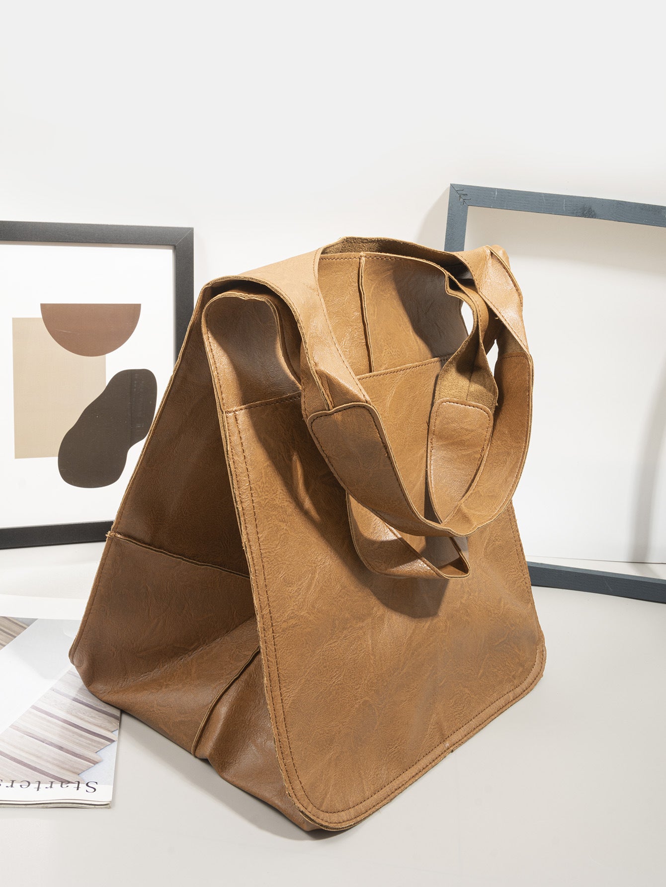 Large Soft PU Leather Tote Bag with Oversized Capacity
