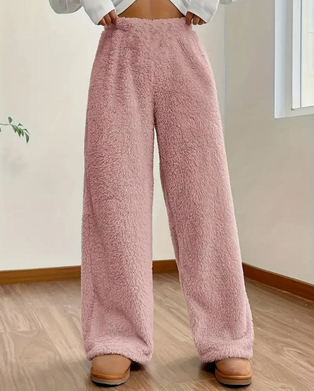 Women's Sherpa Wide Leg Pants Winter Warm Lounge Trousers