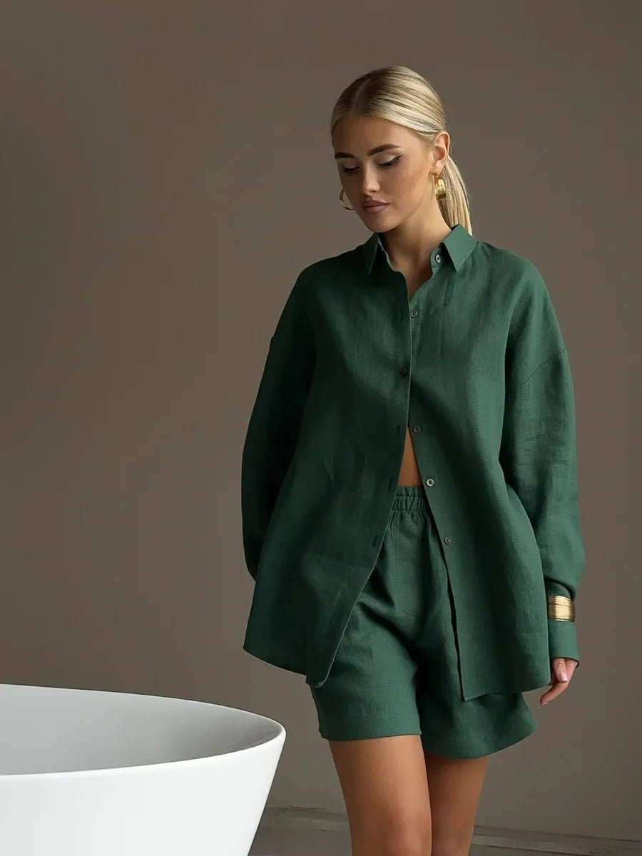 Oversized Cotton Button Down Shirt & Pants Matching Set