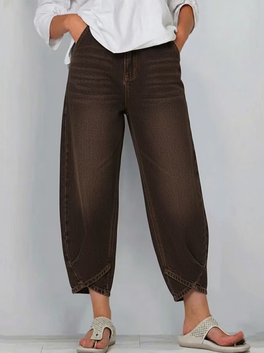 Women's Wide Leg Baggy Cropped Jeans Denim Pants