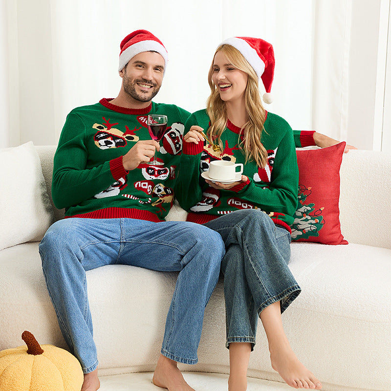 Family Matching Christmas Sweaters Reindeer Knit Pullover