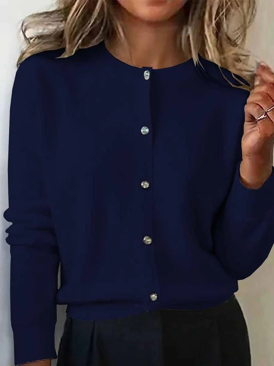 Women's Crew Neck Button Front Knit Cardigan Sweater