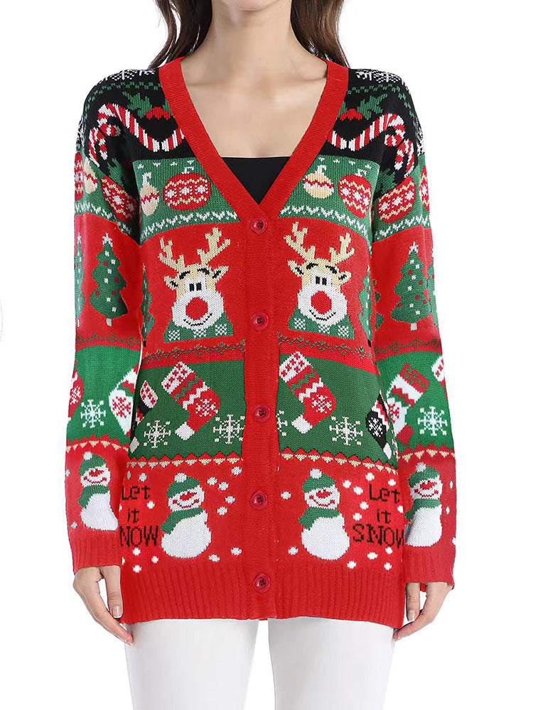 Christmas Knit Cardigan Sweater Women Button Down Outerwear