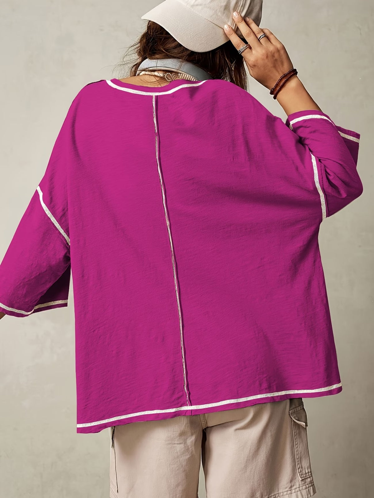 Women's Oversized V-Neck Batwing Sleeve Casual Top