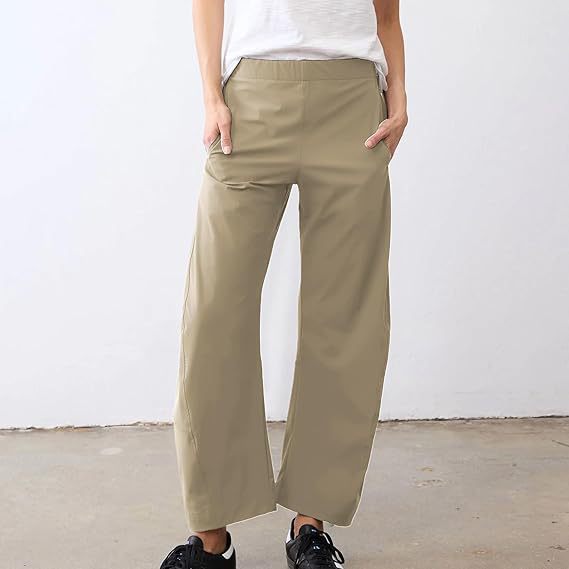 Women's Flowy Barrel Leg Pants Lightweight Travel Casual