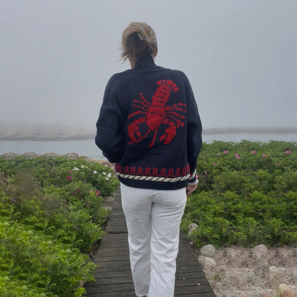 Women's Nautical Graphic Knit Cardigan Sweater