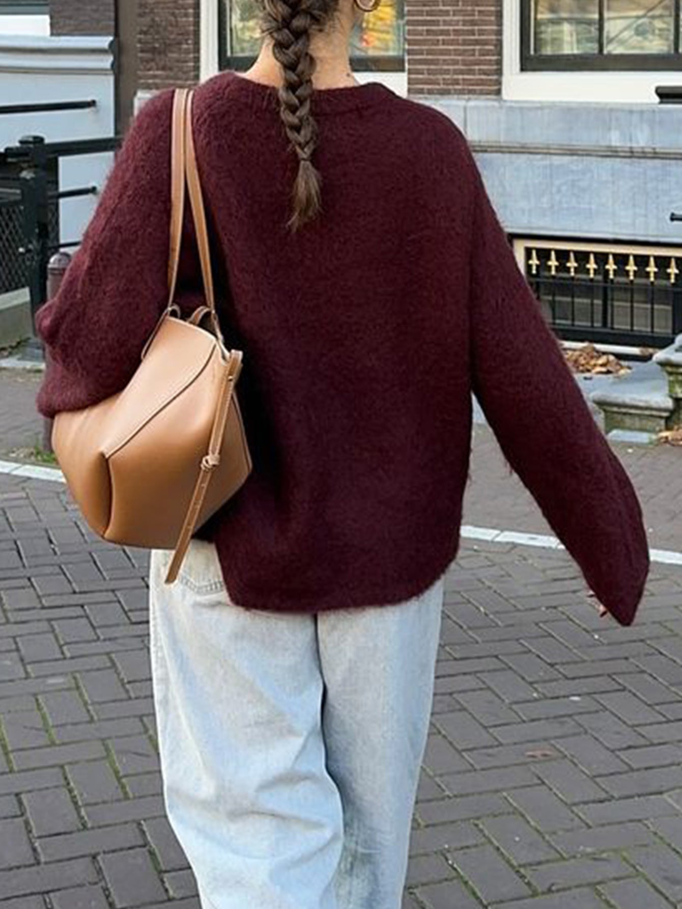 Women’s Casual Solid Knit Long Sleeve Pullover Sweater