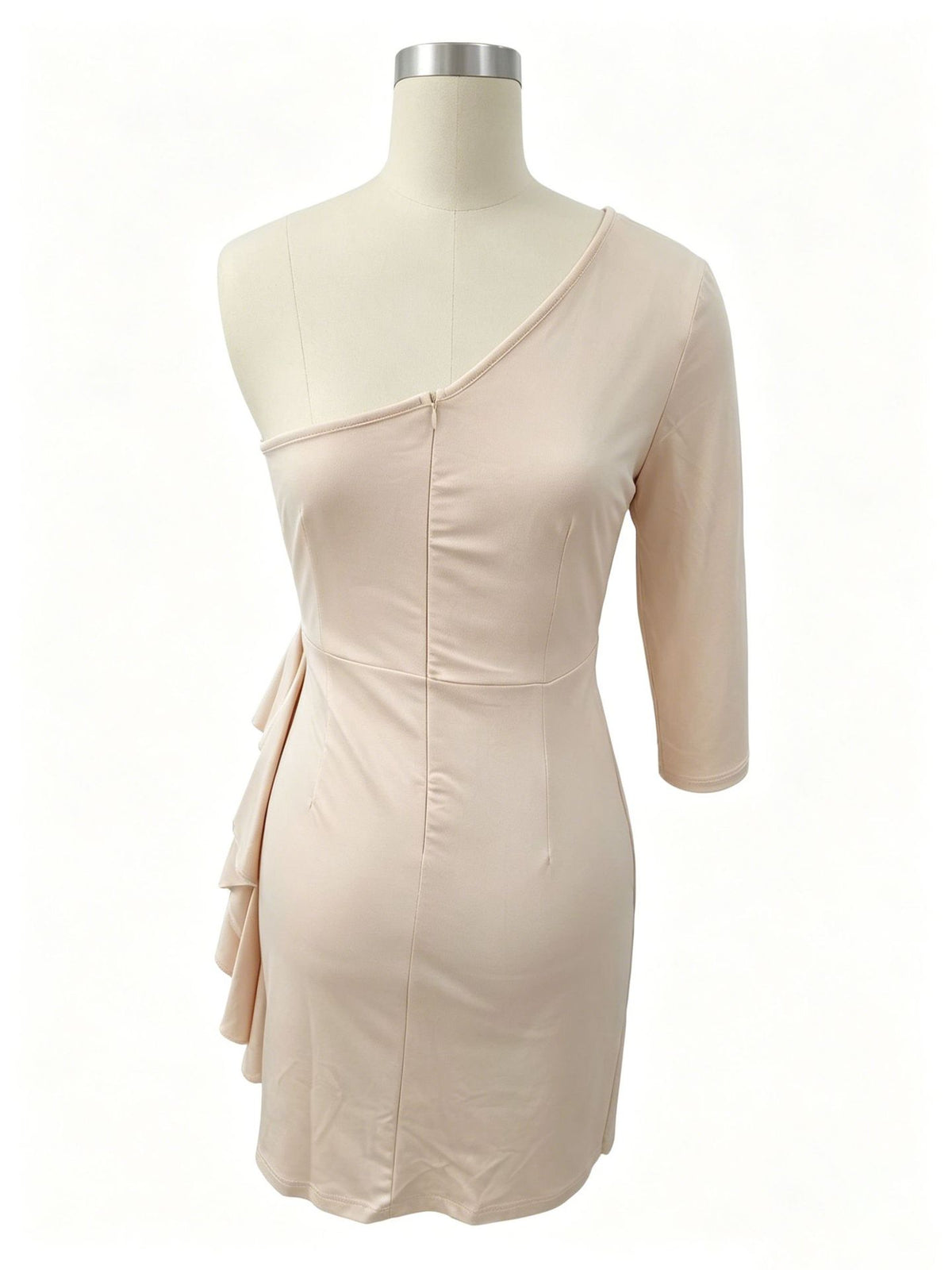 One Shoulder Asymmetric Ruched Bodycon Mini Wrap Dress