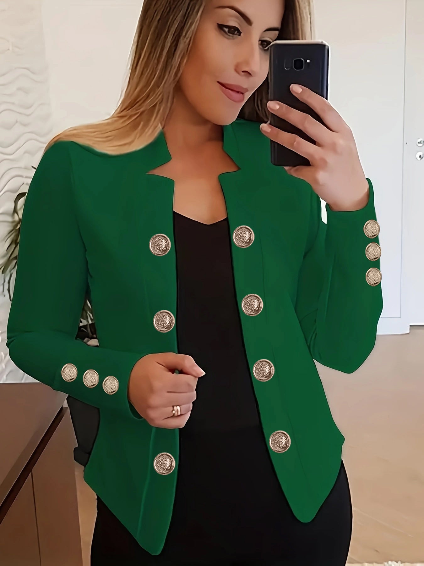 Women's Blazer Button Cuff Long Sleeve Jacket