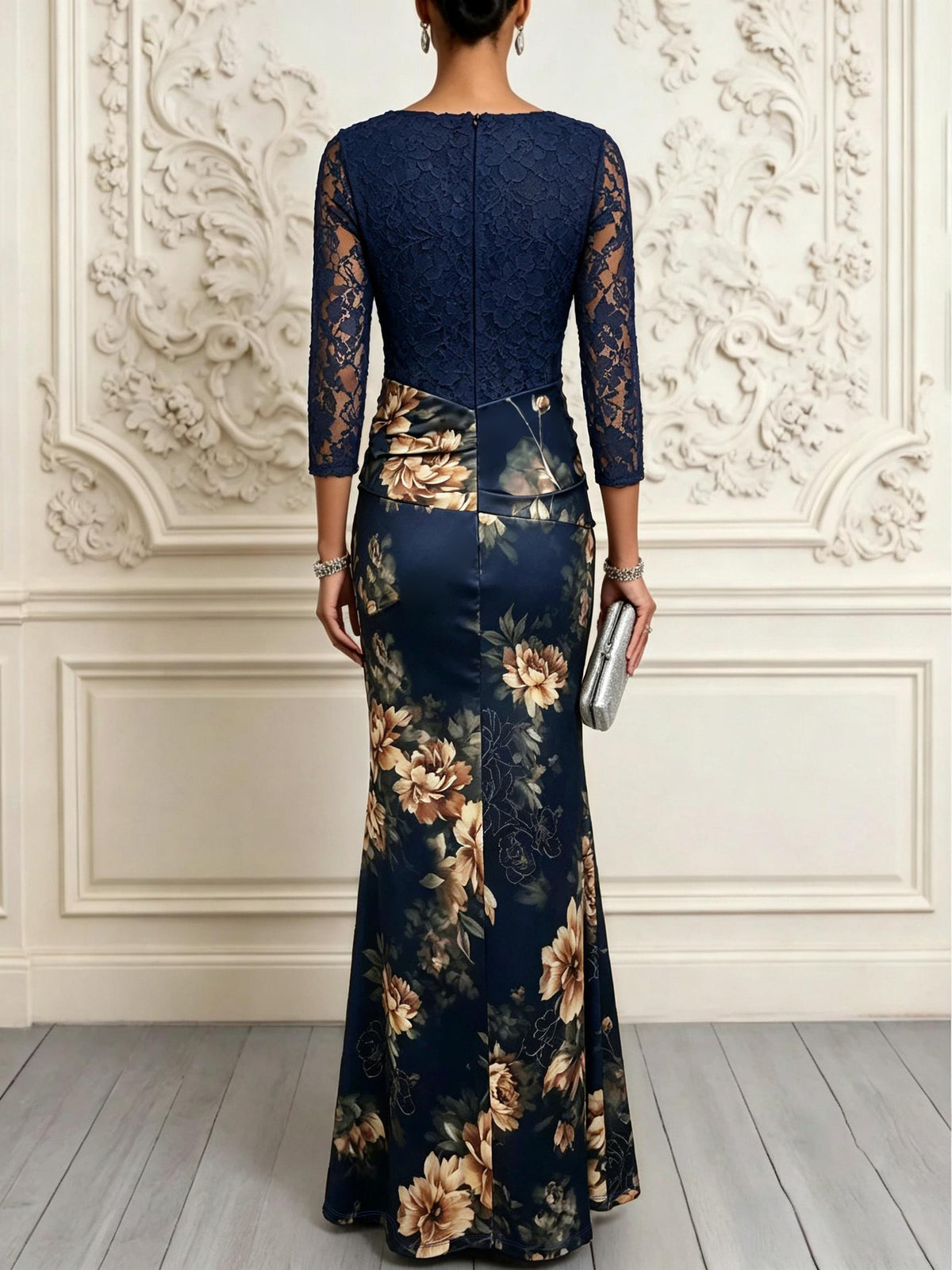 Navy Floral Lace Maxi Dress Wedding Guest