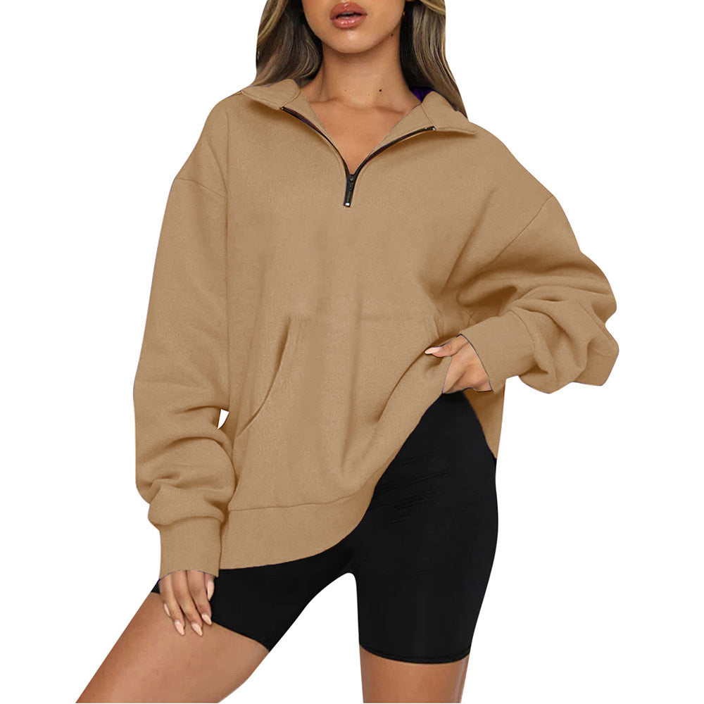 Oversized Half Zip Fleece Pullover Sweatshirt with Pocket