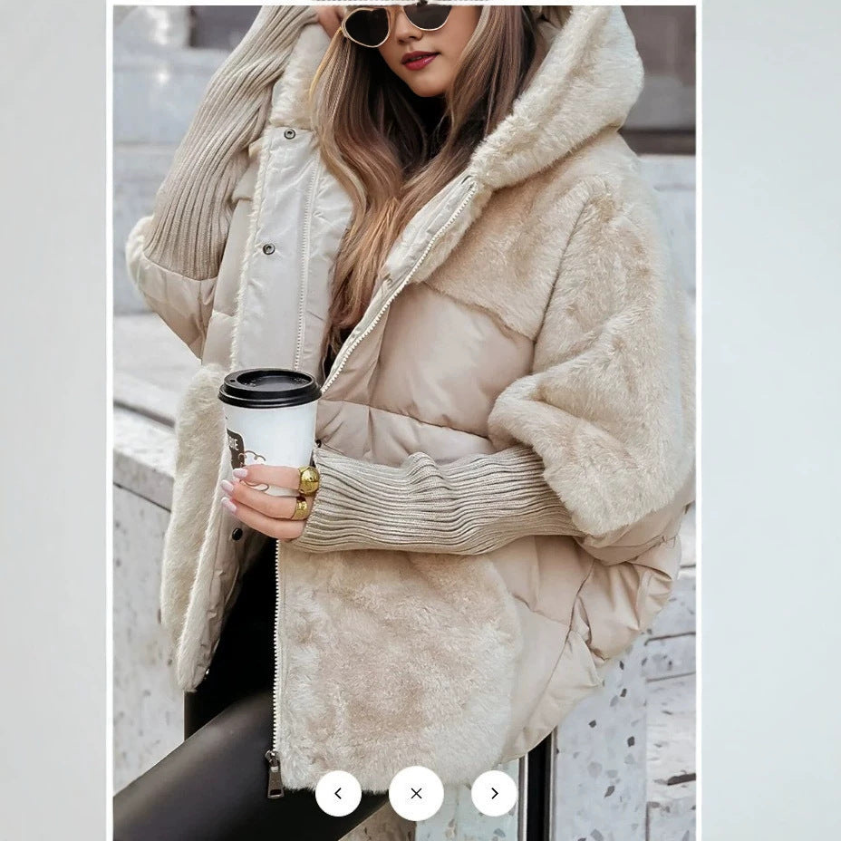 Women's Hooded Faux Fur Patchwork Puffer Jacket