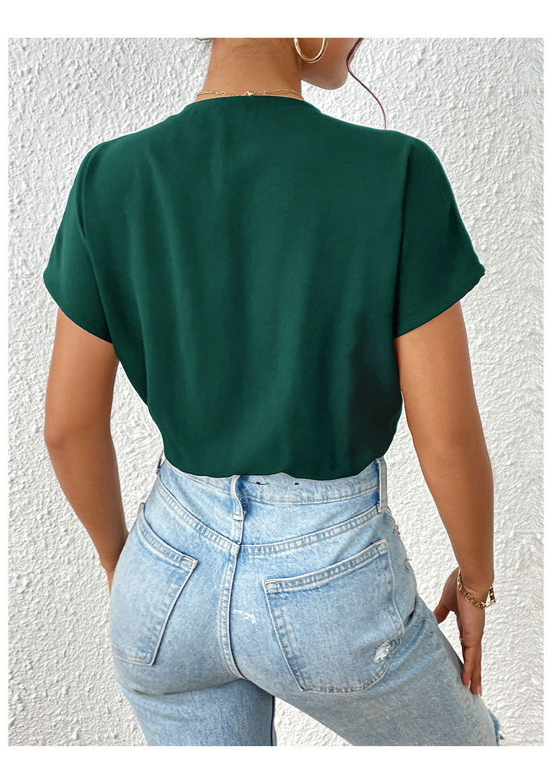 V Neck Short Sleeve Bodysuit Elegant Casual Summer Top