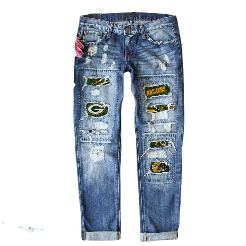 Game Day Trendy Distressed Straight Leg Ripped Washed Denim Jeans