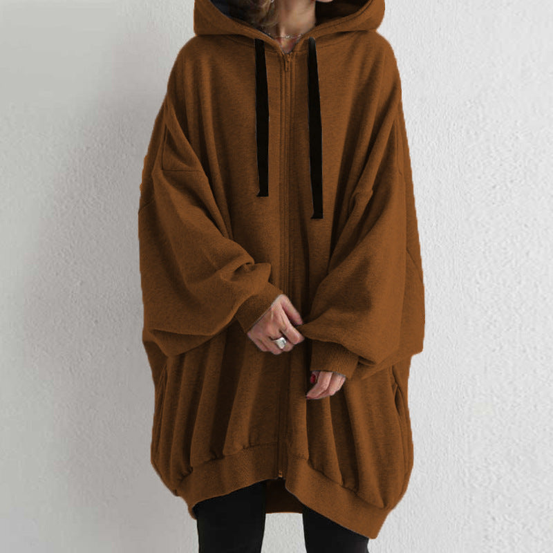 Women's Oversized Zip-Up Fleece Hoodie Solid Casual