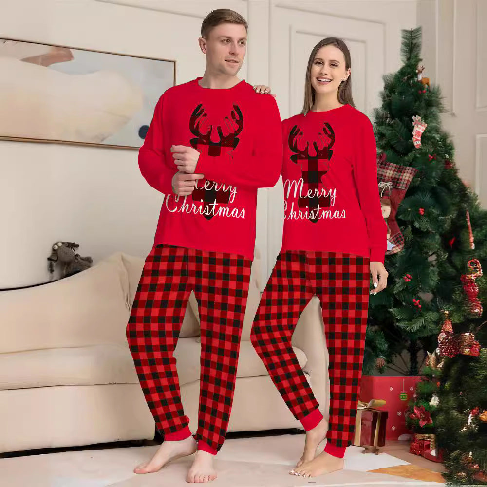 Alphabet Plaid Deer Parent-child Outfit Printed Loungewear Christmas Pajamas