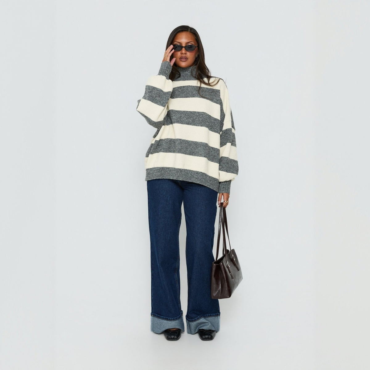 Women's Oversized Striped Turtleneck Sweater