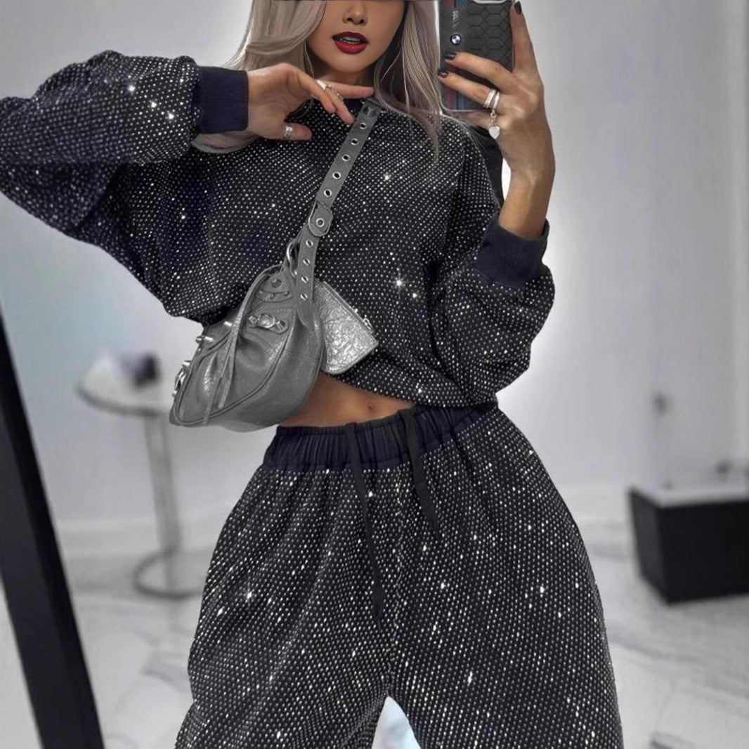Sequin Oversized Lounge Two Piece Set Wide Leg Pants