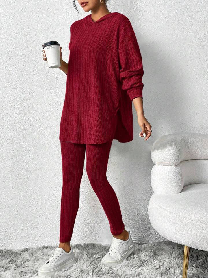 Women's Ribbed Oversized Hoodie Lounge Pants Set Fall