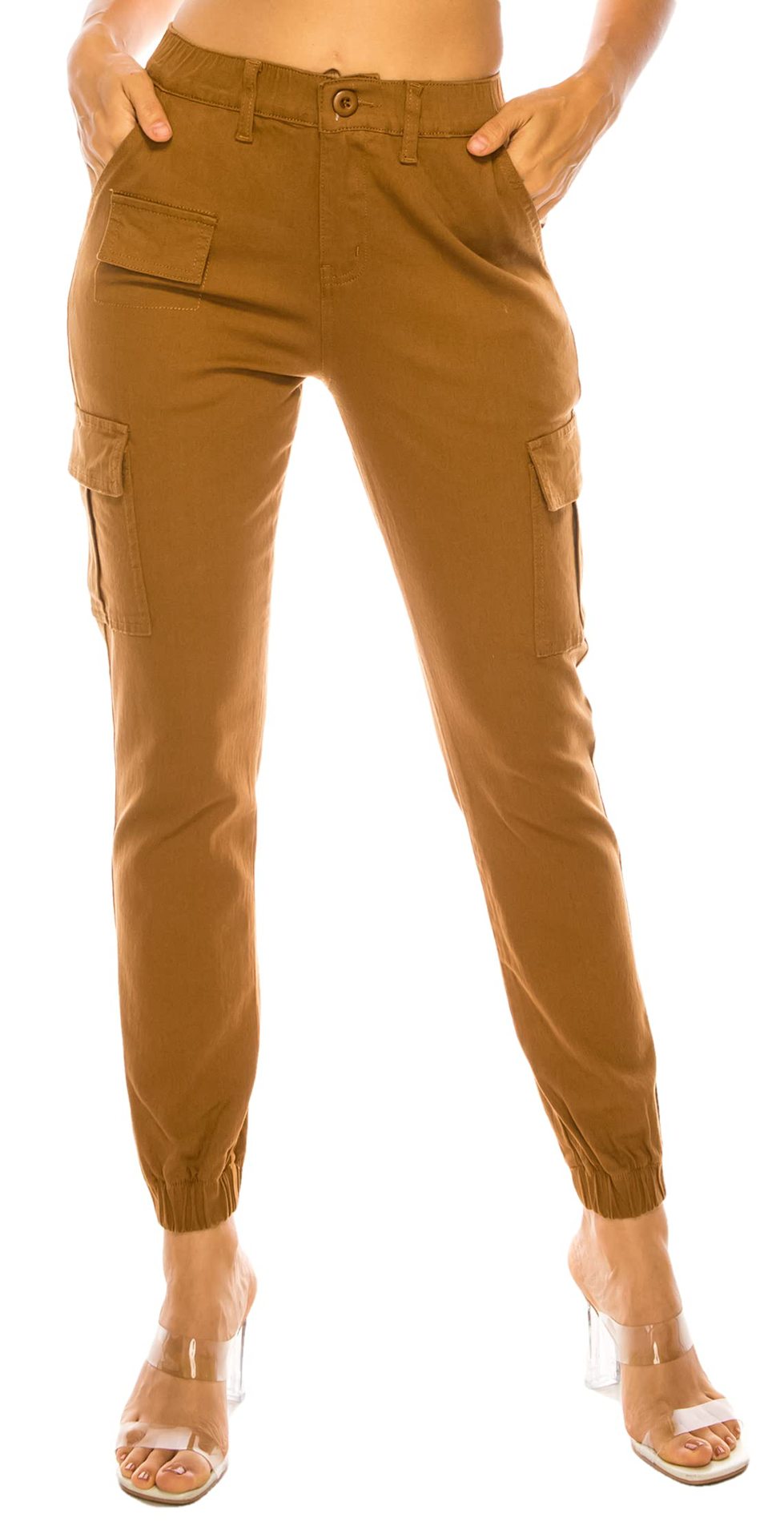 Womens High Waist Cargo Joggers Elastic Waist Pocket Pants