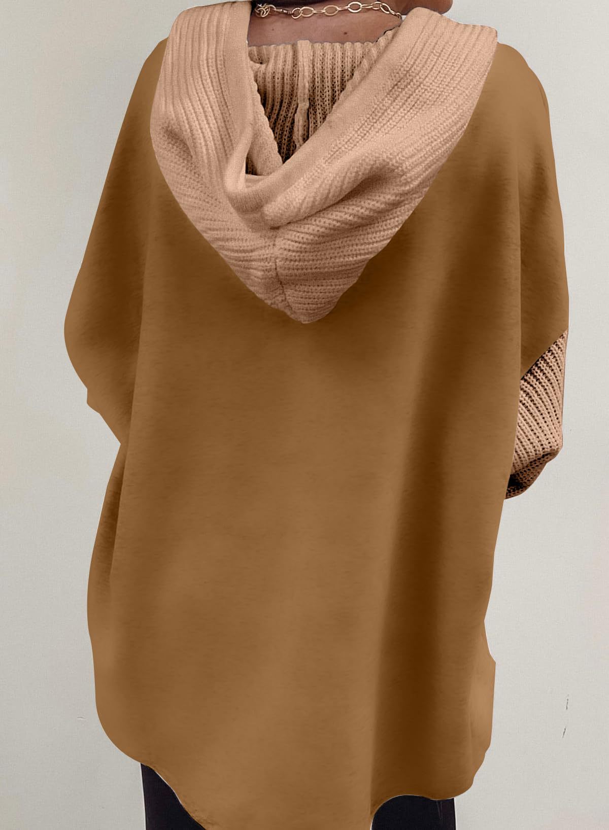 2025 Fall/Winter Colorblock Knit Sleeve Hoodie – Casual Button Down Top
