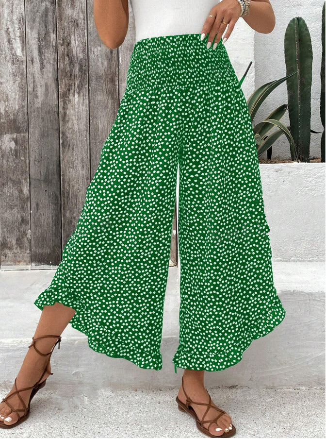 Women's Polka Dot Smocked High Waist Wide Leg Pants