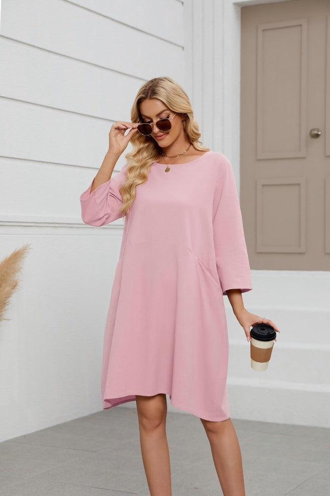 Women's Cotton Linen A-Line Midi Dress Casual with Pockets