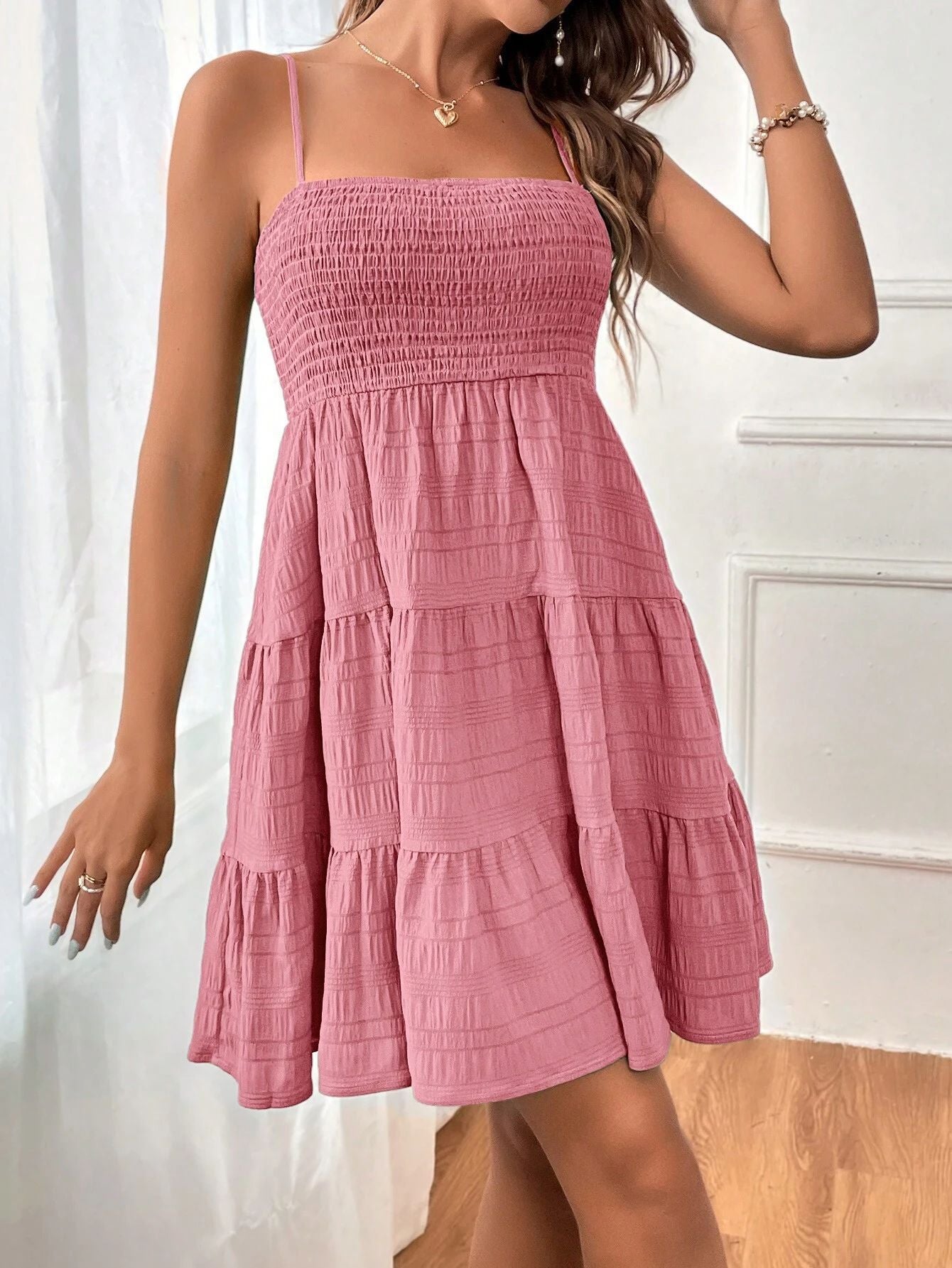 2025 Summer New Women's Off-Shoulder Spaghetti Strap Solid Color Versatile Dress