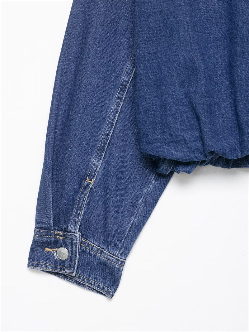 Women's Oversized Denim Jacket Zip Up Casual Blue