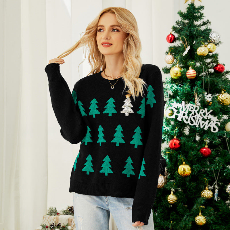 Christmas Tree Pattern Knit Sweater Women Pullover Top