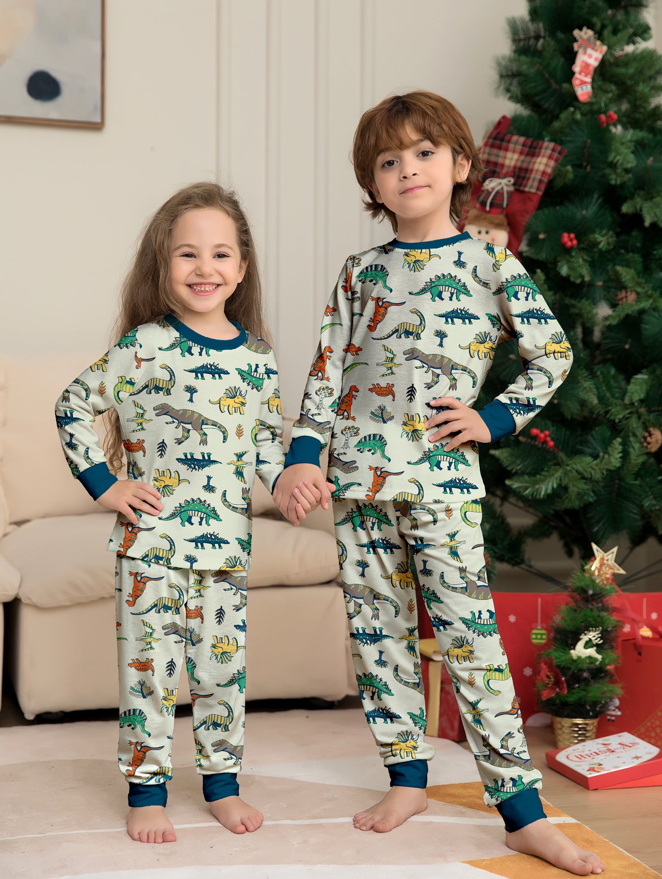 Animal Dinosaur Parent-Child Printed Christmas Pajama Set
