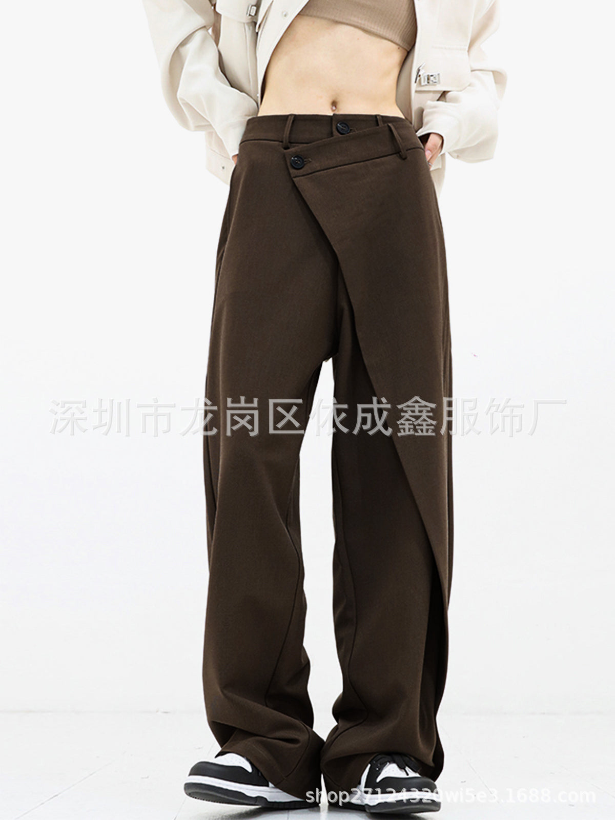 Women's Asymmetrical Button Wide Leg Dress Pants