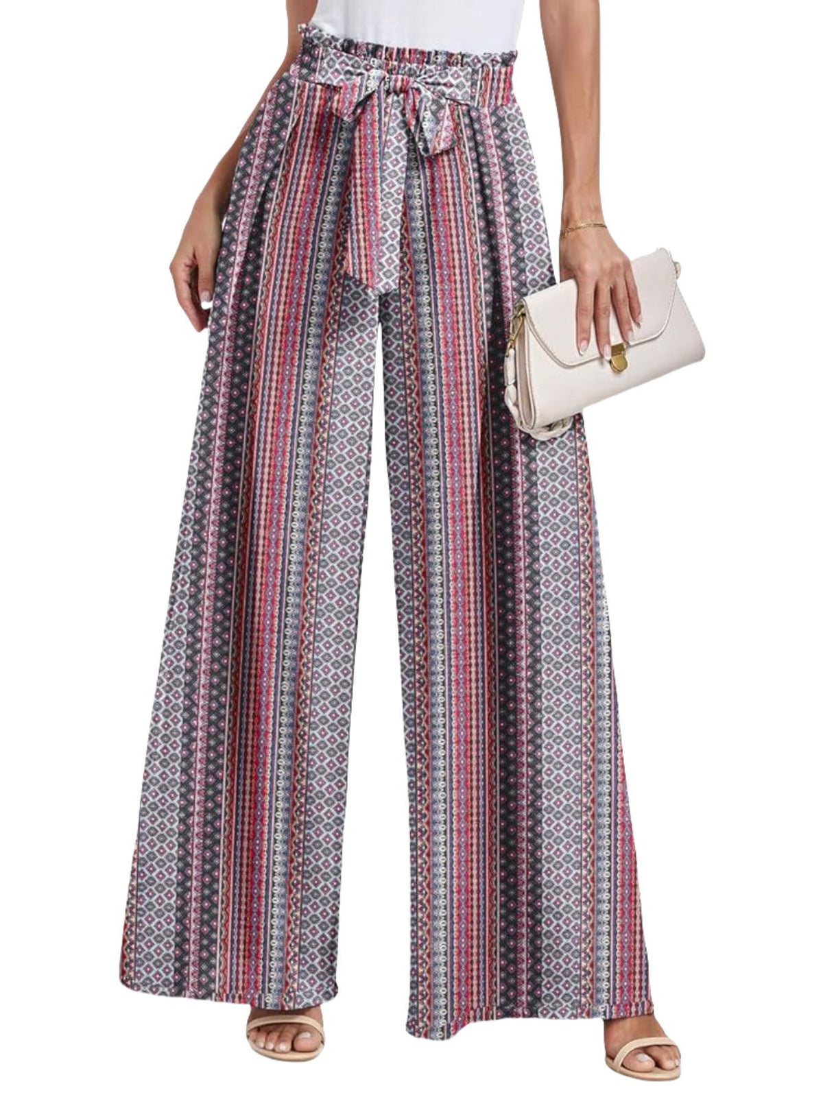 Women's Tie Waist Paperbag Wide Leg Pants