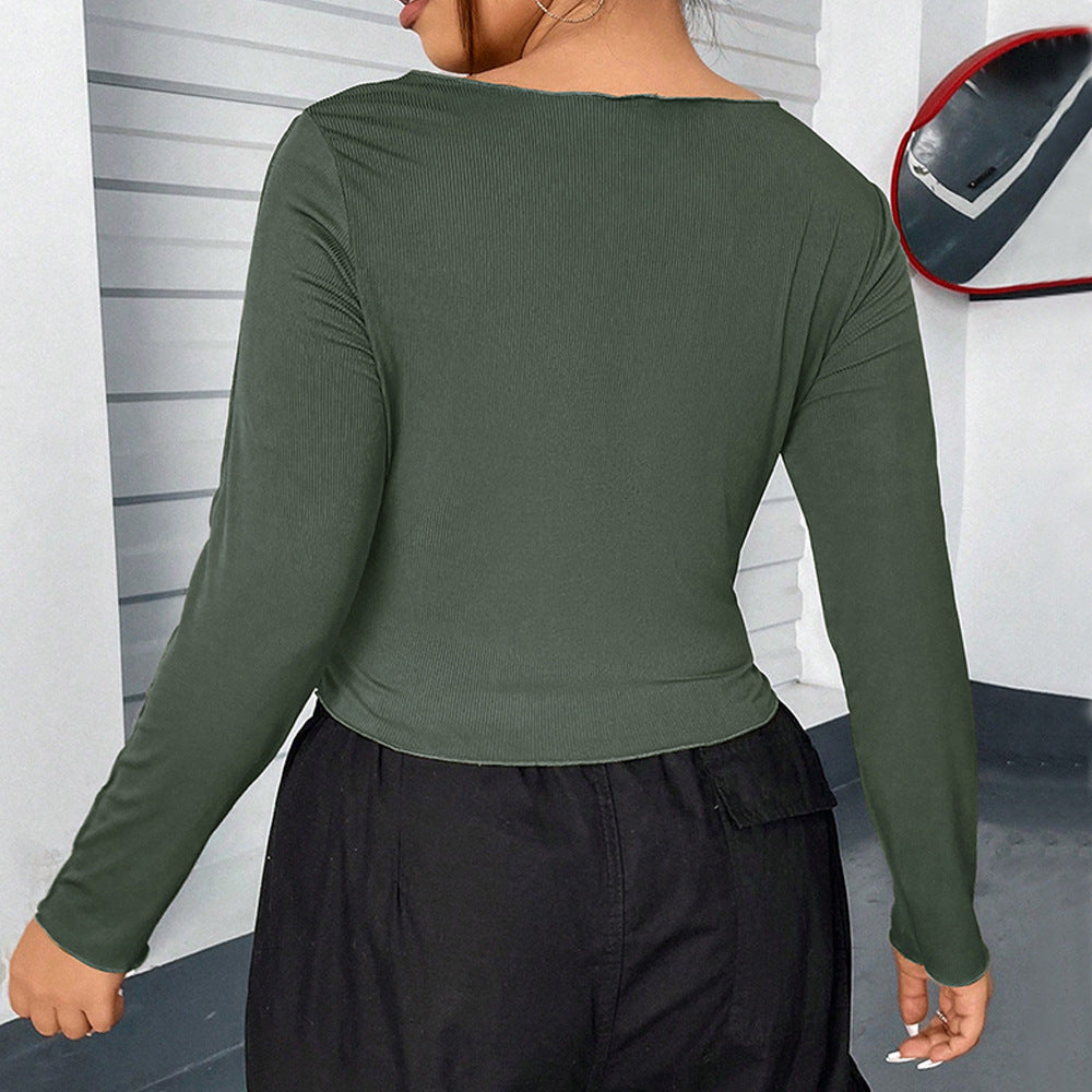 Women's Slim short design niche v-neck t-shirt women's long-sleeved inner bottoming shirt tops