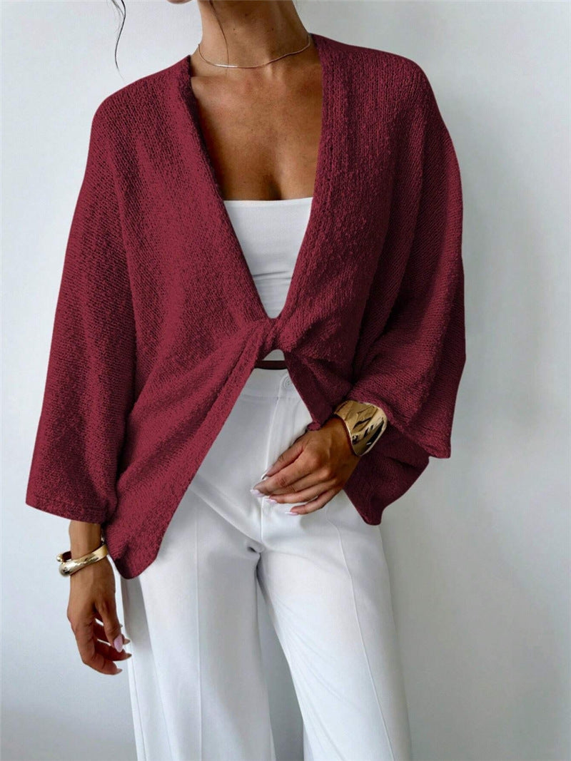 Women's Oversized Deep V-Neck Wrap Knit Sweater