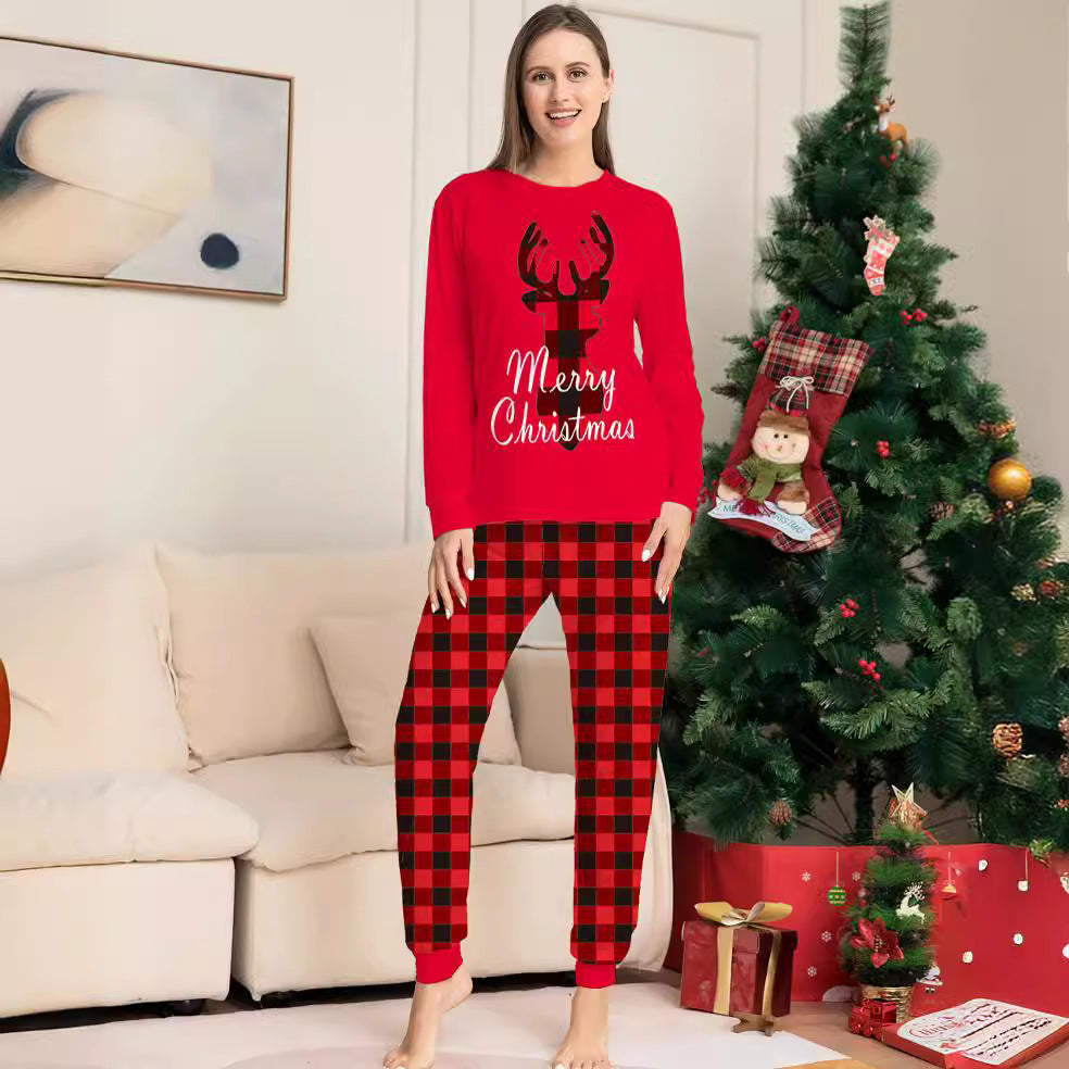 Alphabet Plaid Deer Parent-child Outfit Printed Loungewear Christmas Pajamas