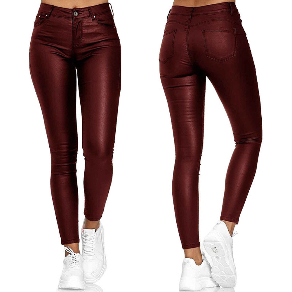 Women's High Waisted Faux Leather Skinny Pants