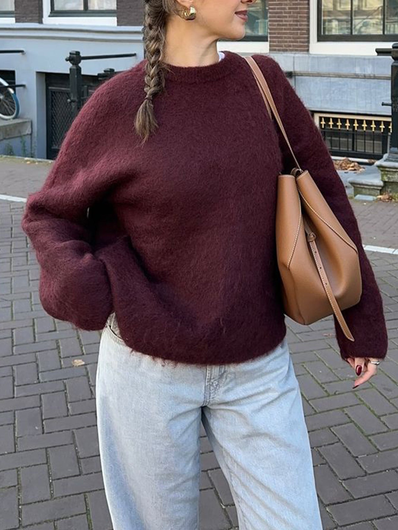 Women’s Casual Solid Knit Long Sleeve Pullover Sweater