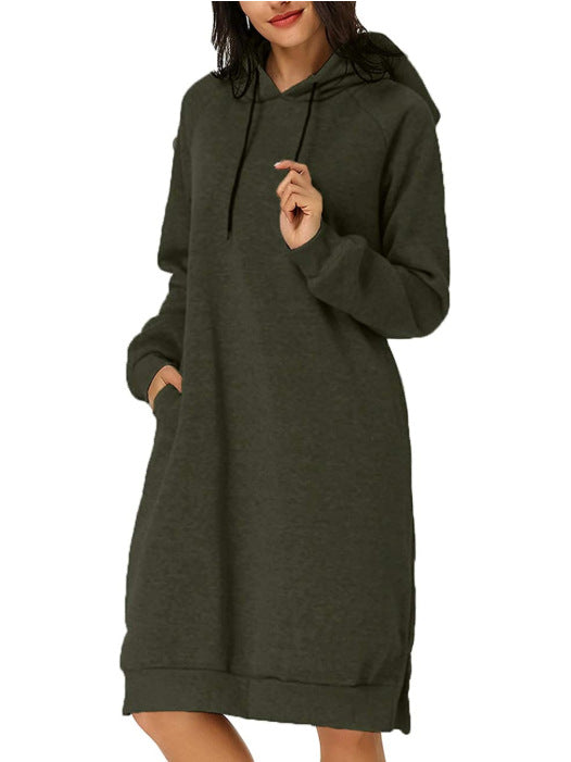 Women's Long Hoodie Dress Pocket Side Slit Sweatshirt