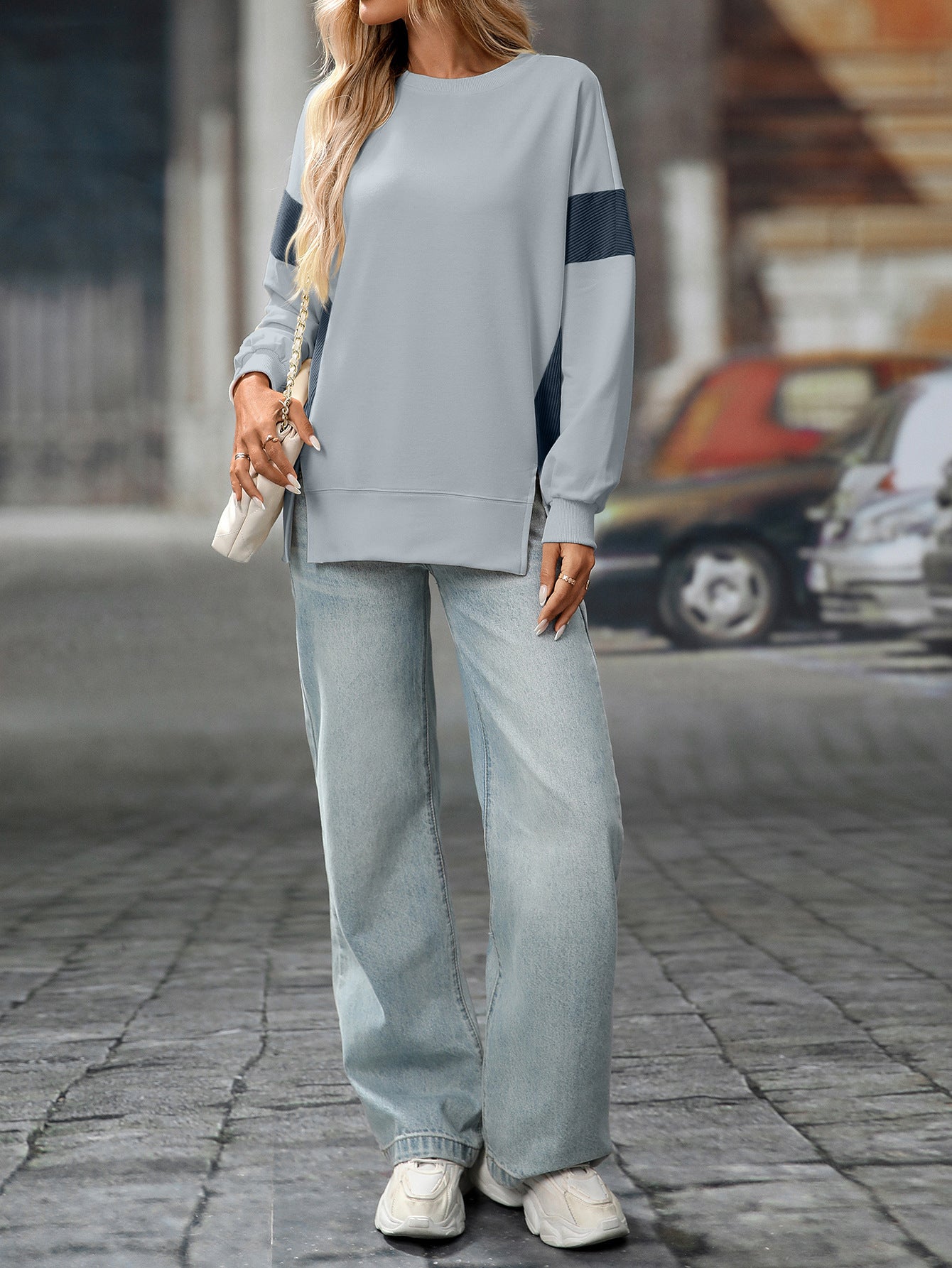 2025 Fall/Winter Colorblock Crew Neck Sweatshirt – Loose Casual Pullover