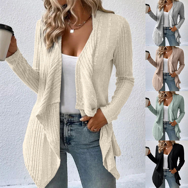 Women's Ribbed Open Front Cardigan Long Sleeve Knit Sweater