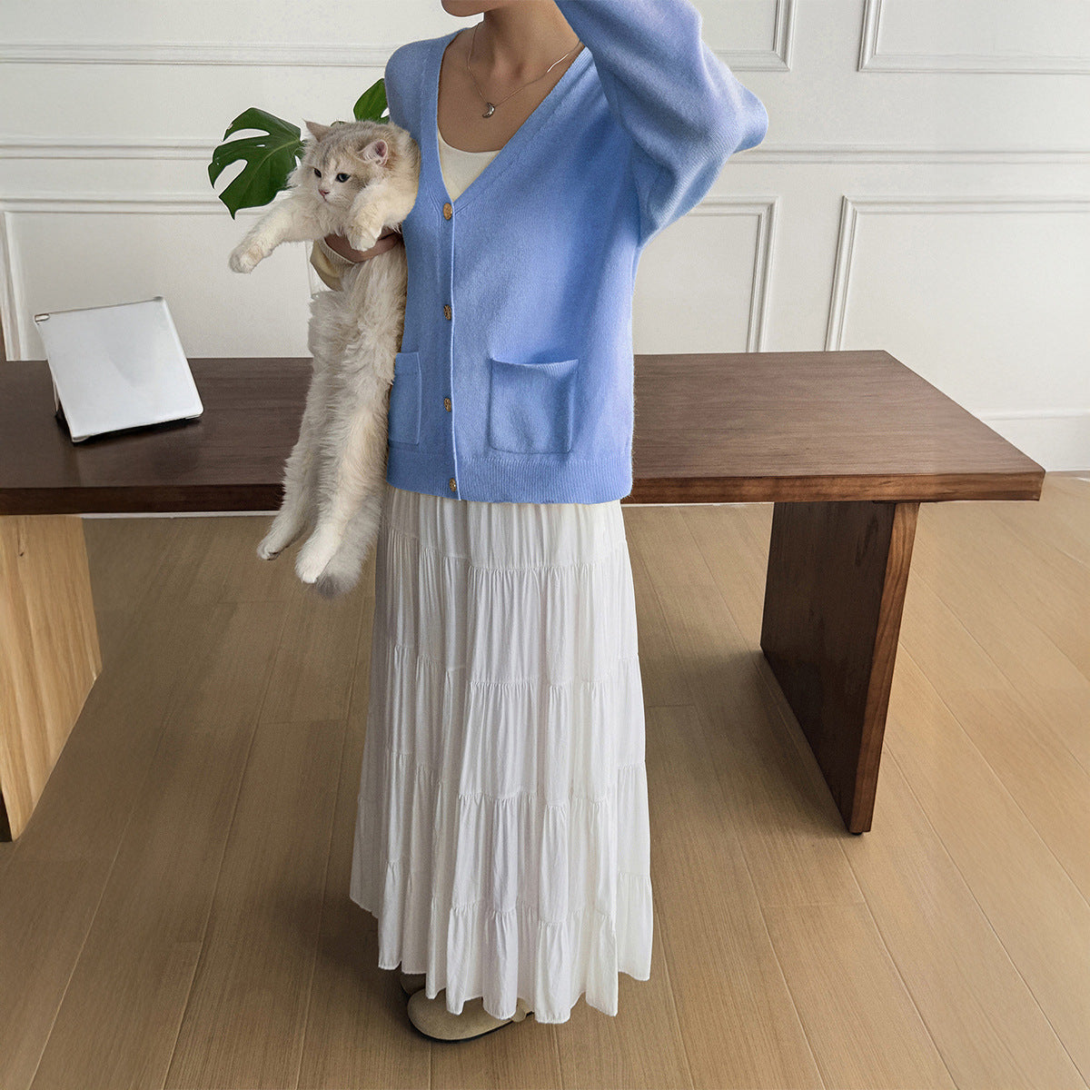 Women’s Solid Color Knit Cardigan V Neck Long Sleeve Top