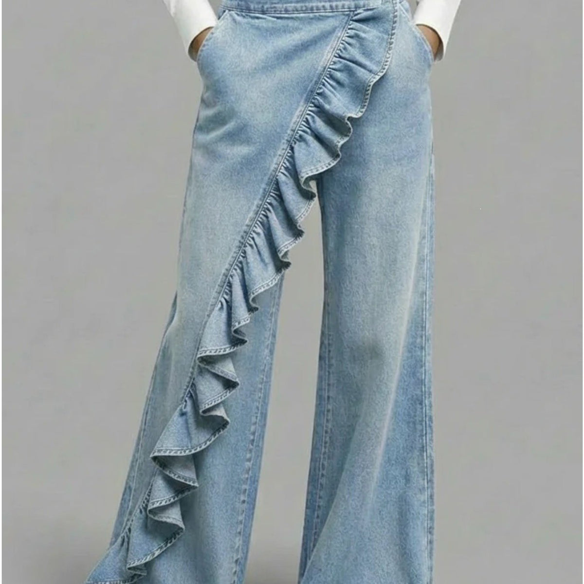Women's Boho Ruffle Wide Leg Jeans