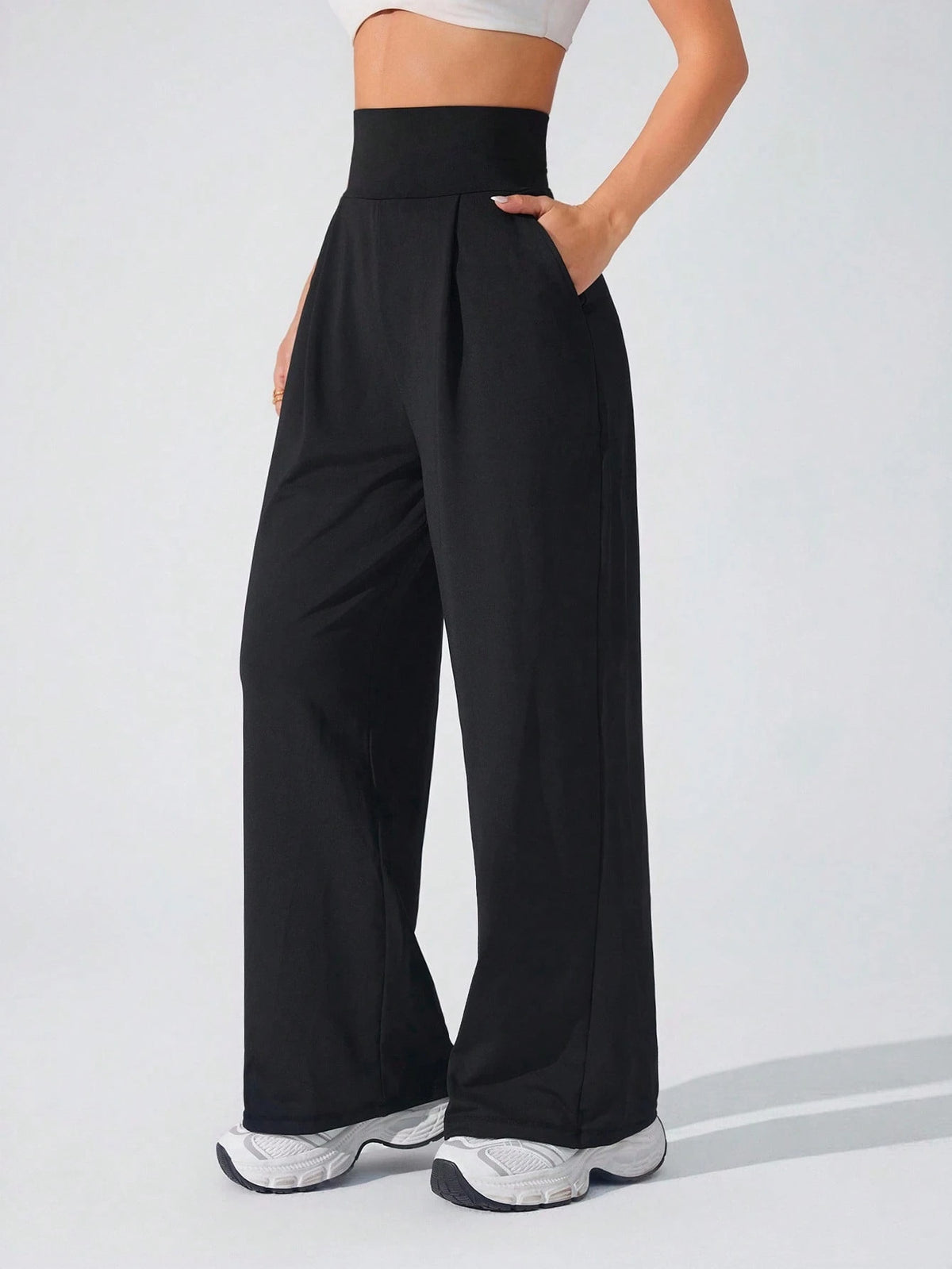 High Waist Tummy Control Wide Leg Pants with Pockets