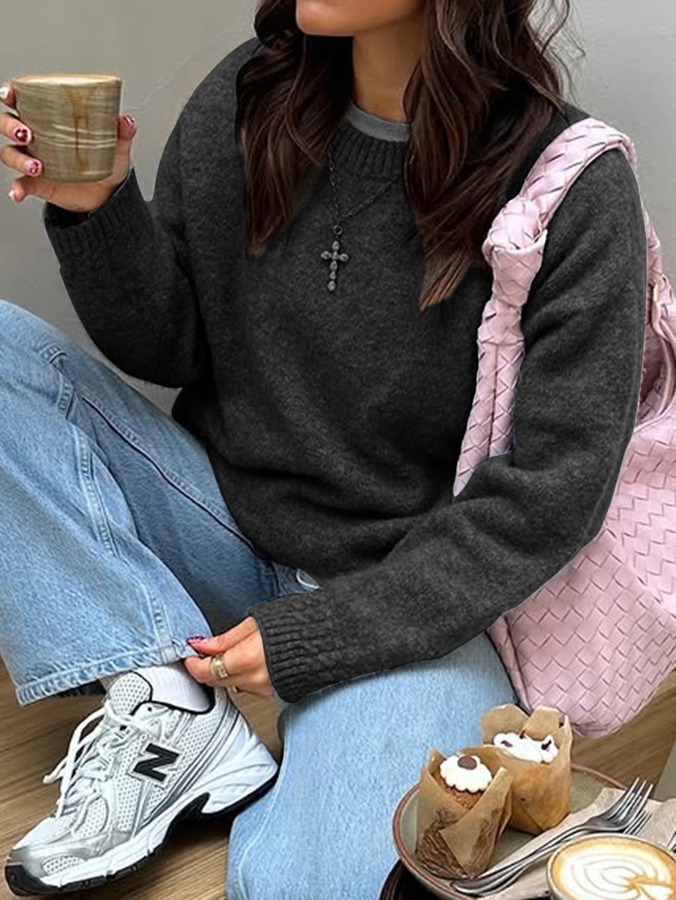 Women’s Casual Solid Knit Long Sleeve Pullover Sweater