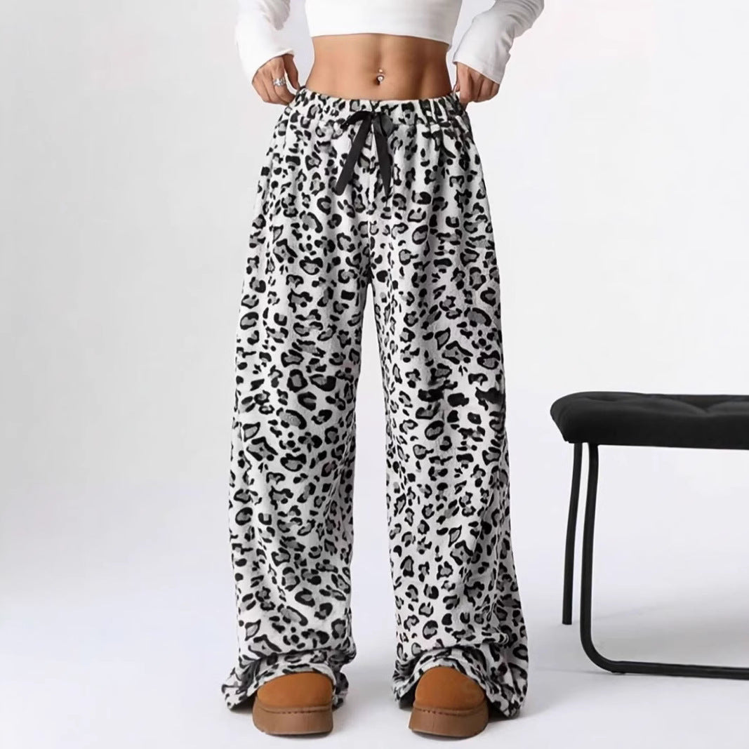 Leopard Print Wide Leg Pants High Waist Casual Trousers