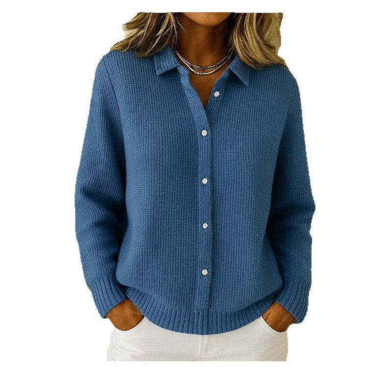 Womens Collared Knit Button Front Cardigan Sweater