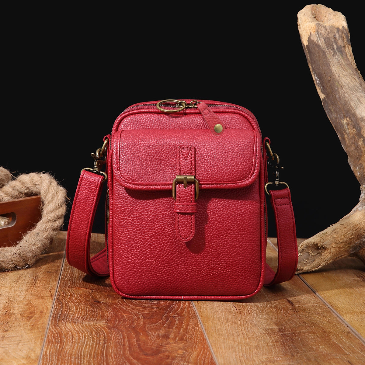 Vintage PU Crossbody Messenger Bag with Front Pocket