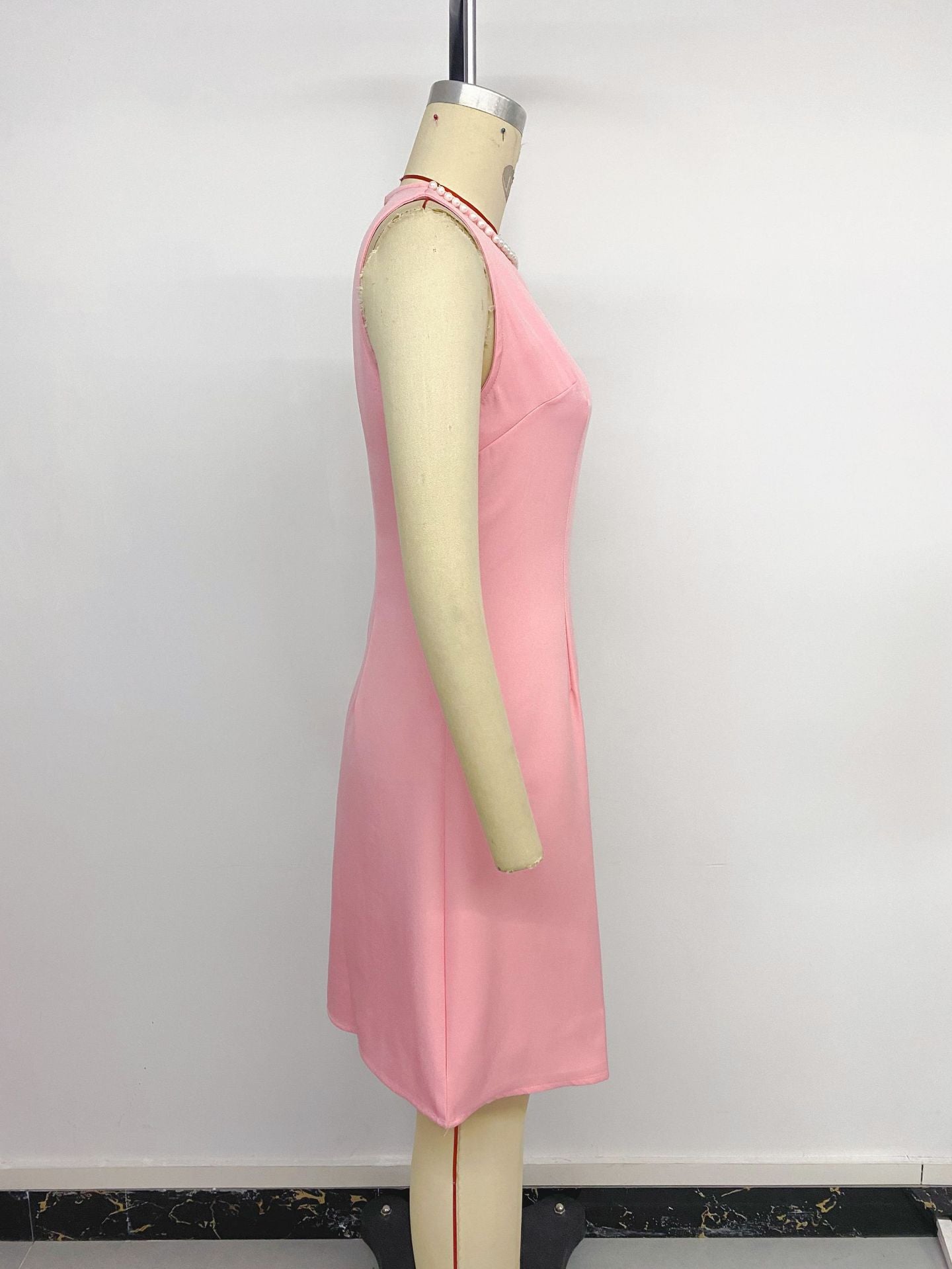 Pink Pearl Mini Dress Sleeveless Cocktail Party Dress