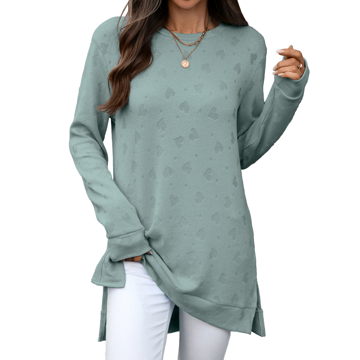 Women's Oversized Long Sleeve Side Slit Tunic Top